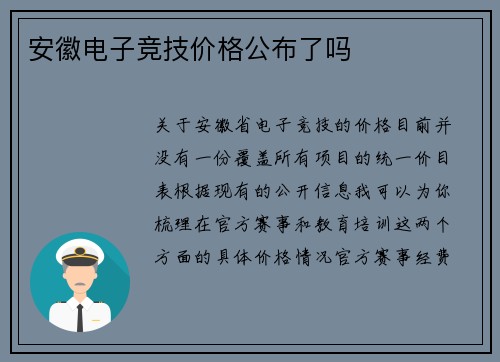 安徽电子竞技价格公布了吗